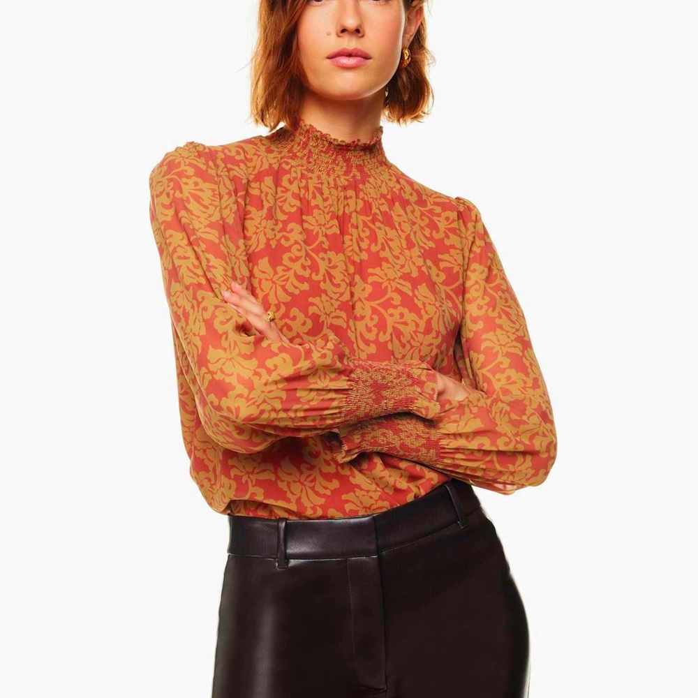 Aritzia Wilfred Valencia Blouse - M - High Neck Long-Sleeve Floral Print